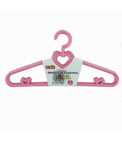 Set 5 Pz Grucce Stampelle Con Cuori Appendiabiti In Plastica Rosa Vestiti 87679