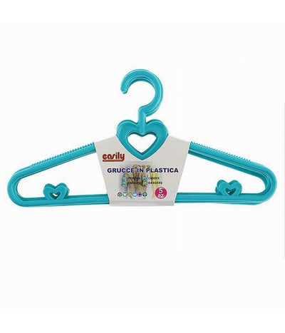 Set 5 Pz Grucce Stampelle Con Cuori Appendiabiti Plastica Celeste Vestiti 87678