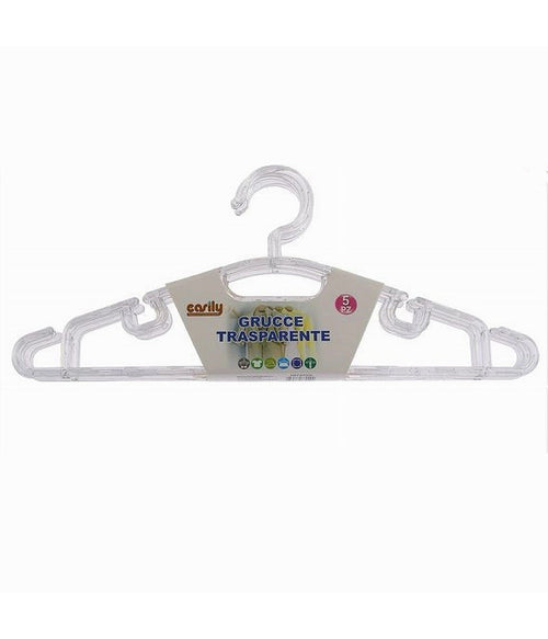Set 5 Pz Grucce Trasparente Stampelle In Plastica Appendi Abiti Pantaloni 87000