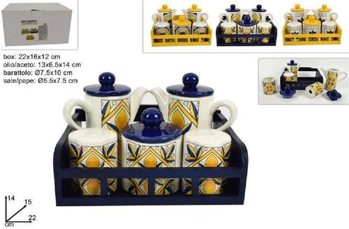Set 5 Pz Menage In Ceramica Decorata Fantasia Maiolica Con Espositore Supporto Casa, arredamento e bricolage > Cucina > Barattoli e Contenitori Trade Shop italia - Napoli, Commerciovirtuoso.it