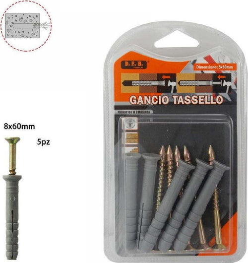 Set 5 Pz. Tasselli Fisher Viti Vite Chiodi Gancio Tassello Misura 8 X 60mm 69053 Casa, arredamento e bricolage > Bricolage e fai da te > Minuteria Trade Shop italia - Napoli, Commerciovirtuoso.it