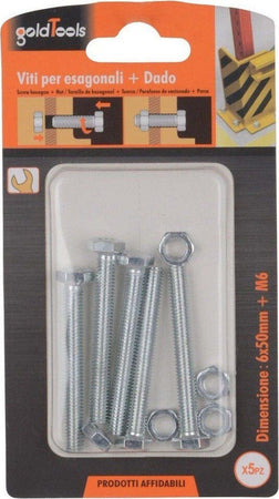 Set 5 Pz Vite Viti Per Esterno A Testa Esagonali 6x50 Mm Con Dadi Dado M6 90918 Fai da te/Ferramenta/Chiodi viti ed elementi di fissaggio/Viti/Viti a spalla Trade Shop italia - Napoli, Commerciovirtuoso.it