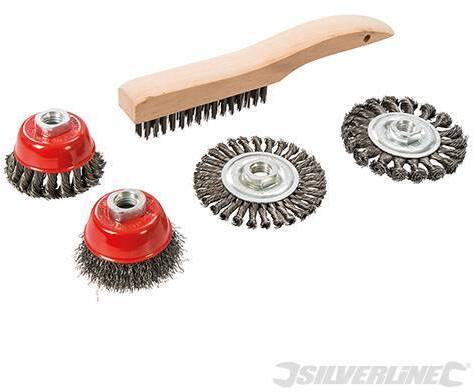 Set 5 spazzole metalliche e spazzole a tazza a filo ritorto Silverline ideale per smerigliatrici