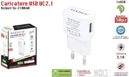 Set 50 Caricatori 1xusb Compatibile Smartphone Tablet 5v-2100ma Maxtech Ca-s042 Elettronica e telefonia > Telefonia Fissa e Mobile > Accessori Smartphone > Caricabatteria Trade Shop italia - Napoli, Commerciovirtuoso.it