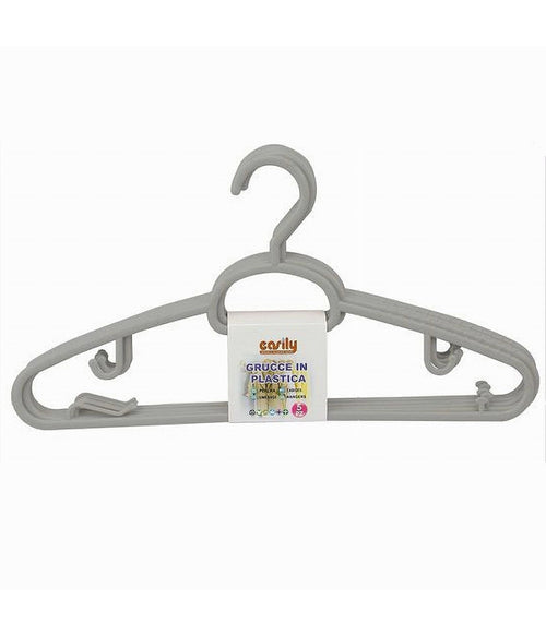Set 5pz Grucce In Plastica Stampelle Appendiabito Pantaloni Giacche Grigio 79325