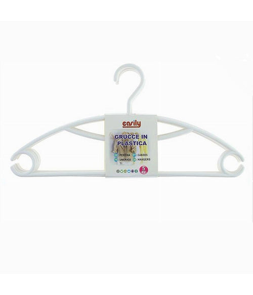 Set 5pz Grucce Stampelle Appendiabiti In Plastica Bianca Vestiti Pantaloni 87683