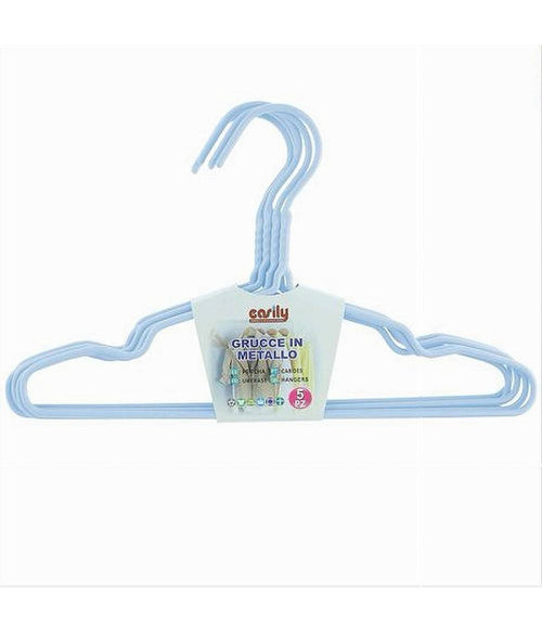 Set 5pz Grucce Stampelle Appendiabito In Metallo Azzurro Vestiti Pantaloni 87692