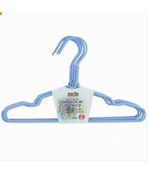 Set 5pz Grucce Stampelle Appendiabito In Metallo Celeste Vestiti Pantaloni 87694