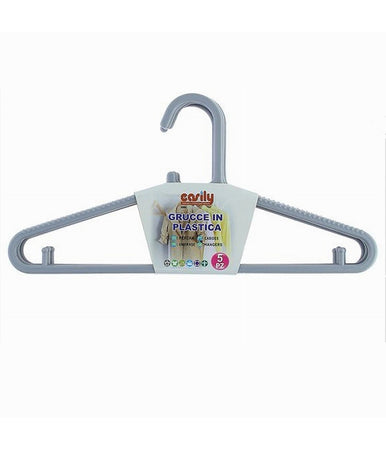Set 5pz Grucce Stampelle Appendiabito In Plastica Grigia Pantaloni Giacche 87689