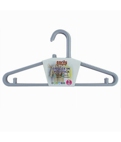 Set 5pz Grucce Stampelle Appendiabito In Plastica Grigia Pantaloni Giacche 87689