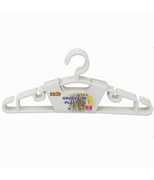 Set 5pz Grucce Stampelle Appendiabito In Plastica Vestiti Pantaloni Bianco 79319