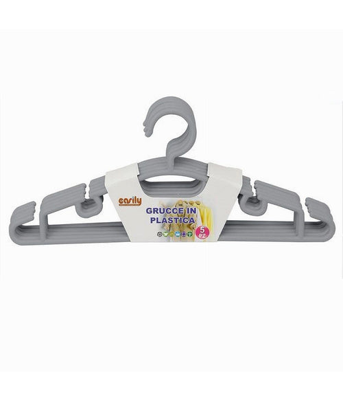 Set 5pz Grucce Stampelle Appendiabito In Plastica Vestiti Pantaloni Grigio 79320