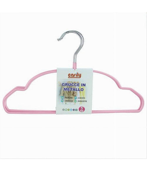 Set 5pz Grucce Stampelle In Metallo Gommate Antiscivolo Rosa Appendi Abiti 87676
