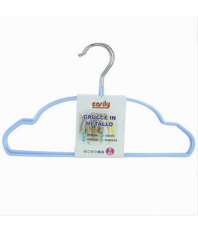 Set 5pz Grucce Stampelle Metallo Gommate Antiscivolo Celeste Appendi Abiti 87675