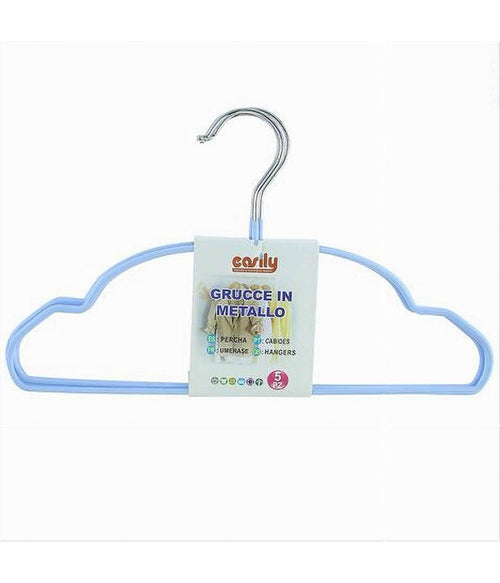 Set 5pz Grucce Stampelle Metallo Gommate Antiscivolo Celeste Appendi Abiti 87675