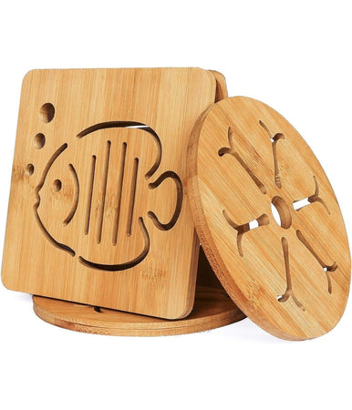 Set 5pz Sottopentola In Bambu Naturale Antiscivolo Per Cucina Pentole Padelle 16cm