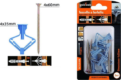 Set 5pz Tasselli Ad Espansione Tassello A Farfalla 4x35mm Viti Vite 4x60mm 57176 Fai da te/Ferramenta/Chiodi viti ed elementi di fissaggio/Kit di bulloni e dadi Trade Shop italia - Napoli, Commerciovirtuoso.it