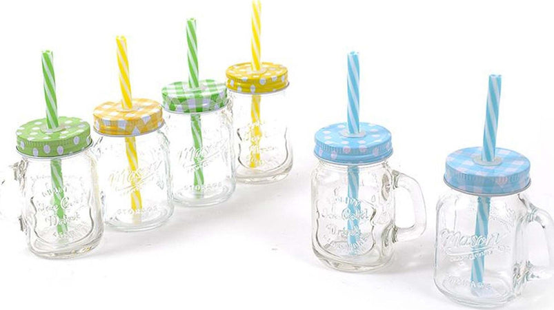 SET 6 BICCHIERI BARATTOLO VETRO CON MANICO TAPPO E CANNUCCIA IN PLASTICA 115ML Casa e cucina/Stoviglie/Bicchieri e cristalli/Tumbler Trade Shop italia - Napoli, Commerciovirtuoso.it