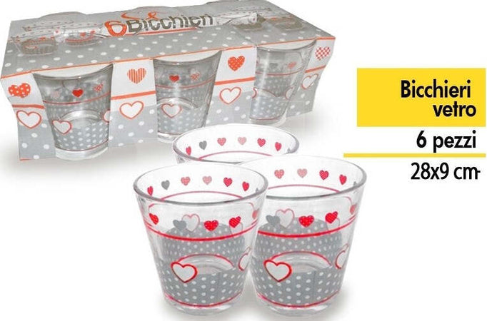 SET 6 BICCHIERI CUORE POIS IN VETRO BICCHIERE DA TAVOLA CUCINA DESIGN MADE ITALY Casa e cucina/Stoviglie/Bicchieri e cristalli/Tumbler Trade Shop italia - Napoli, Commerciovirtuoso.it