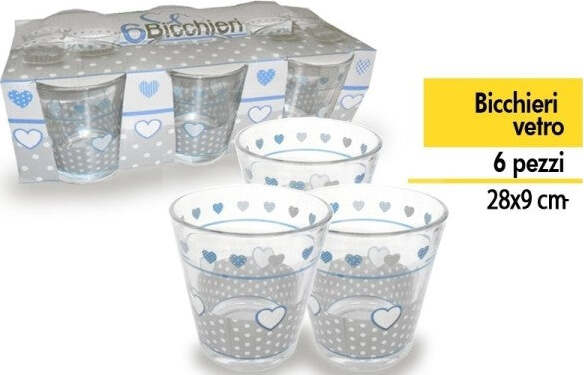 Set-6-Bicchieri-Cuore-Pois-In-Vetro-Bicchiere-Da-Tavola-Cucina-Design-Made-Italy