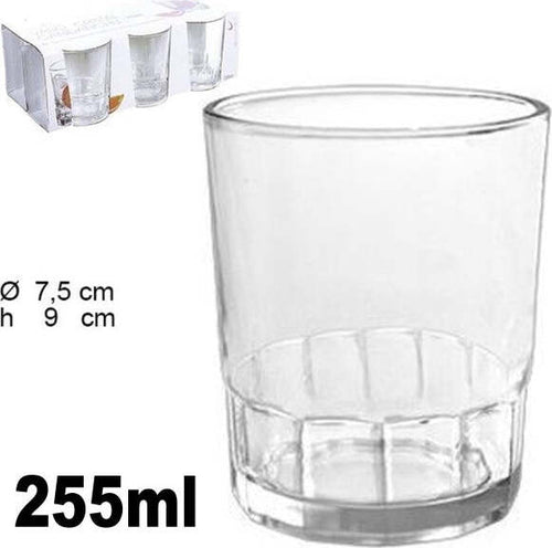 Set-6-Bicchieri-Trasparenti-255ml-In-Vetro-Da-Tavola-Acqua-Bevanda-Calda-The