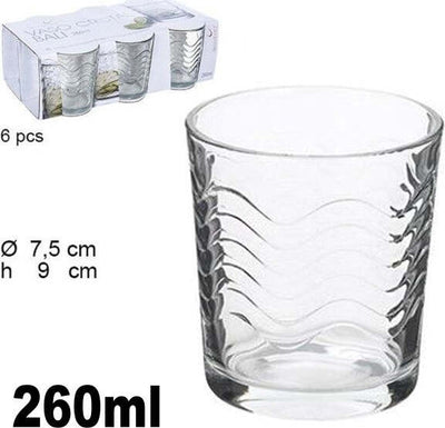 Set-6-Bicchieri-Trasparenti-260ml-In-Vetro-Da-Tavola-Acqua-Bevanda-Effetto-Onde