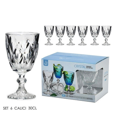 Set 6 Calici Crystal 30 Cl In Vetro Trasparente Elegante Per Bibite Vino Acqua
