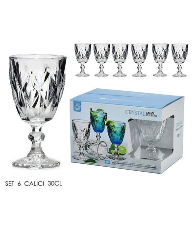 Set 6 Calici Crystal 30 Cl In Vetro Trasparente Elegante Per Bibite Vino Acqua