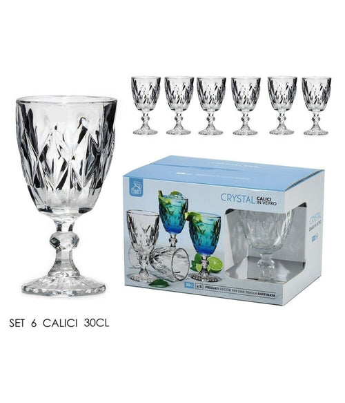 Set 6 Calici Crystal 30 Cl In Vetro Trasparente Elegante Per Bibite Vino Acqua