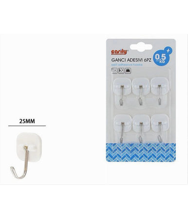 Set 6 Ganci Appendini Adesivi Parete Casa Bagno Attaccapanni Gancio Acciaio 87368
