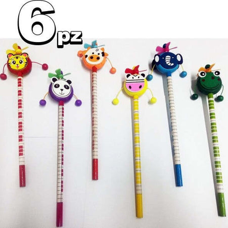 Set-6-Matite-Matita-Animali-Cartoon-Scuola-Gadget-Bomboniere-Compleanno-Regalini