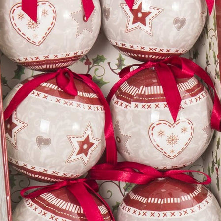 SET 6 PALLINE NATALIZIE STAMPA CUORE STELLE 7,5CM CON NASTRO DECORAZIONI NATALE  Trade Shop italia - Napoli, Commerciovirtuoso.it