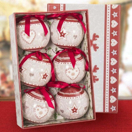 Set-6-Palline-Natalizie-Stampa-Cuore-Stelle-7,5cm-Con-Nastro-Decorazioni-Natale