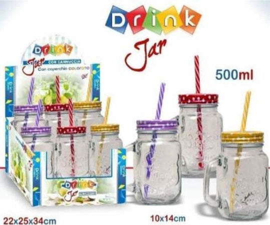 Set 6 Pezzi Barattoli In Vetro Con Tappo Pois Manico E Cannuccia Per Bibite Casa e cucina/Stoviglie/Bicchieri e cristalli/Tumbler Trade Shop italia - Napoli, Commerciovirtuoso.it