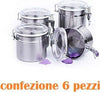 Set-6-Pezzi-Barattolo-In-Acciaio-Inox-10-X-11-Cm-Alimenti-Zucchero-Caffè-Cucina