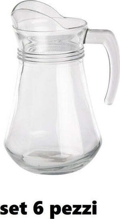 Set-6-Pezzi-Brocca-Caraffa-In-Vetro-Trasparente-1,3-Lt-Litri-Per-Acqua-Vino