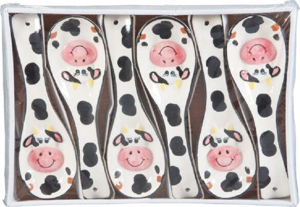Set-6-Pezzi-Poggiamestoli-Poggia-Mestolo-In-Ceramica-Bianca-Mucca-Cucina-135516