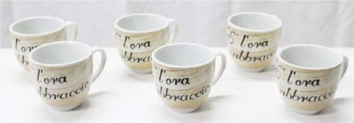 Set-6-Pezzi-Tazzine-Tazze-Da-Caffè-Ceramica-Scritta-L'ora-Abbraccio-Espresso-Bar