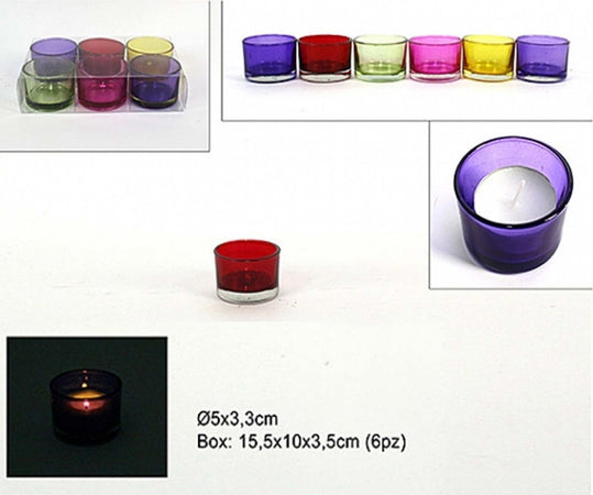 SET 6 PORTA CANDELE VETRO COLORATO CANDELA PROFUMANTE TEALIGHT DESIGN BICCHIERE Casa e cucina/Decorazioni per interni/Candele e portacandele/Candele/Candele in vasetto Trade Shop italia - Napoli, Commerciovirtuoso.it