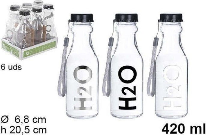 Set 6 Pz Bottiglia D'acqua H2o Vetro Trasparente 420ml Borraccia Laccetto 109286 Casa, arredamento e bricolage > Cucina > Bottiglie e Brocche Trade Shop italia - Napoli, Commerciovirtuoso.it