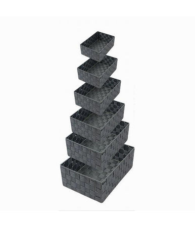 Set 6 Pz Scatola In Tessuto Organizer Scaffali Porta Oggetti Grigio Scuro 79068