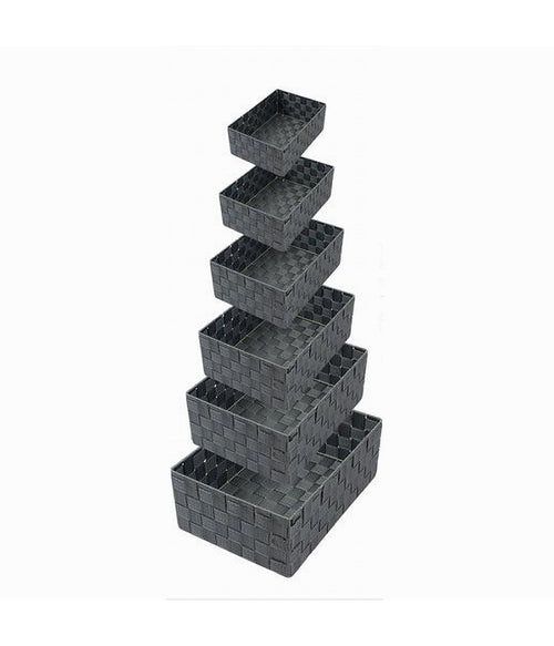 Set 6 Pz Scatola In Tessuto Organizer Scaffali Porta Oggetti Grigio Scuro 79068