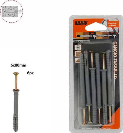 Set 6 Pz Tasselli Fisher Viti Vite Chiodi Gancio Tassello Misura 6 X 80 Mm 69051 Fai da te/Ferramenta/Chiodi viti ed elementi di fissaggio/Tasselli/Tasselli a espansione Trade Shop italia - Napoli, Commerciovirtuoso.it