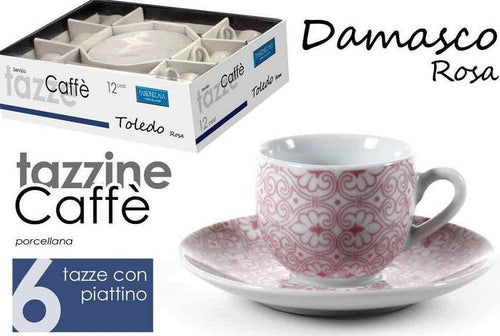 Set 6 Pz Tazzine Caff? + 6 Piattini Tazzina Classico Moderno Damasco Rosa 720390 Casa e cucina/Stoviglie/Piatti ciotole e vassoi/Tazze e piattini/Servizi da caffè Trade Shop italia - Napoli, Commerciovirtuoso.it