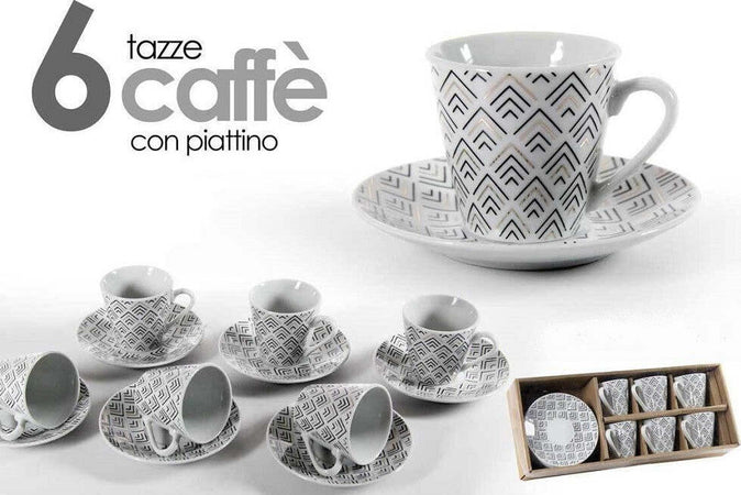 Set 6 Pz Tazzine Caff? Con 6 Piattini Bianco Deco In Porcellana Decorate 780776 Casa e cucina/Stoviglie/Piatti ciotole e vassoi/Tazze e piattini/Tazze e tazzine da caffè Trade Shop italia - Napoli, Commerciovirtuoso.it