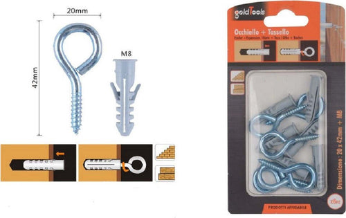Set 6 Pz Vite A Occhiello Chiuso 20x42mm + Tasselli Con Alette Tassello M8 90727 Fai da te/Ferramenta/Chiodi viti ed elementi di fissaggio/Kit di bulloni e dadi Trade Shop italia - Napoli, Commerciovirtuoso.it
