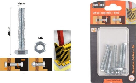 Set-6-Pz-Vite-Viti-Per-Esterno-A-Testa-Esagonali-6x40-Mm-Con-Dadi-Dado-M6-90917