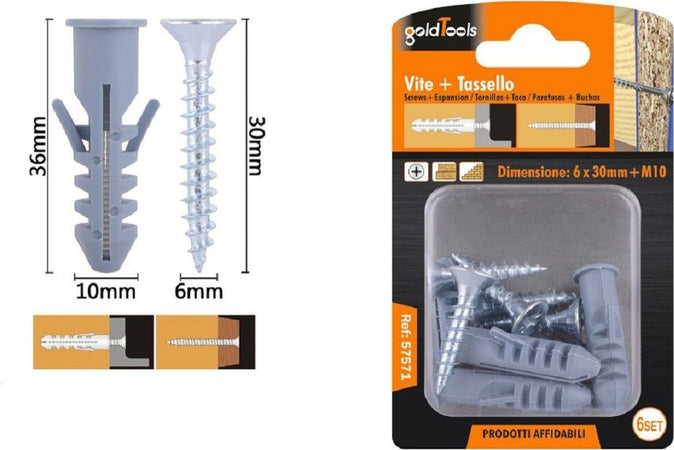 Set 6 Pz Viti Vite Croce 6x30mm + Tasselli Con Alette Tassello M10 Fischer 57571 Fai da te/Ferramenta/Chiodi viti ed elementi di fissaggio/Viti/Viti a spalla Trade Shop italia - Napoli, Commerciovirtuoso.it
