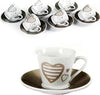 Set 6 Tazzine + 6 Piattini per Caffè in Porcellana con cuore tazzine caffe' L'Orchidea - Siderno, Commerciovirtuoso.it