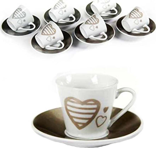 Set 6 Tazzine + 6 Piattini per Caffè in Porcellana con cuore tazzine caffe' L'Orchidea - Siderno, Commerciovirtuoso.it